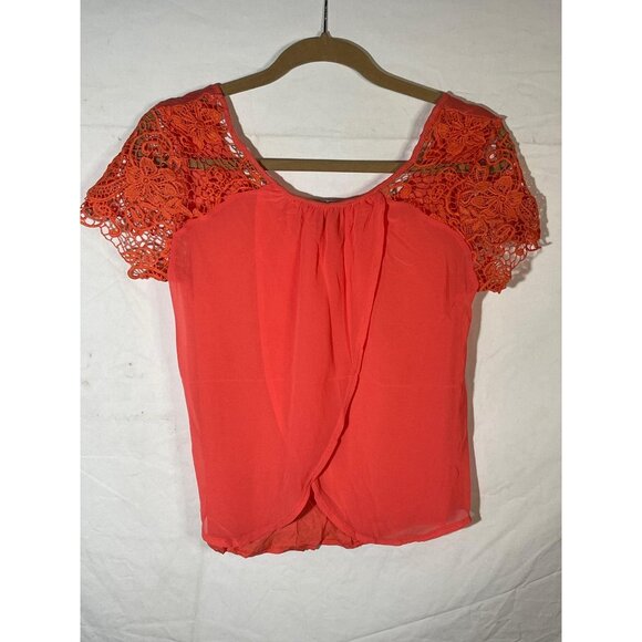 American rag short sleeve shirt sheer pink lace open back floral small READ - Picture 5 of 14